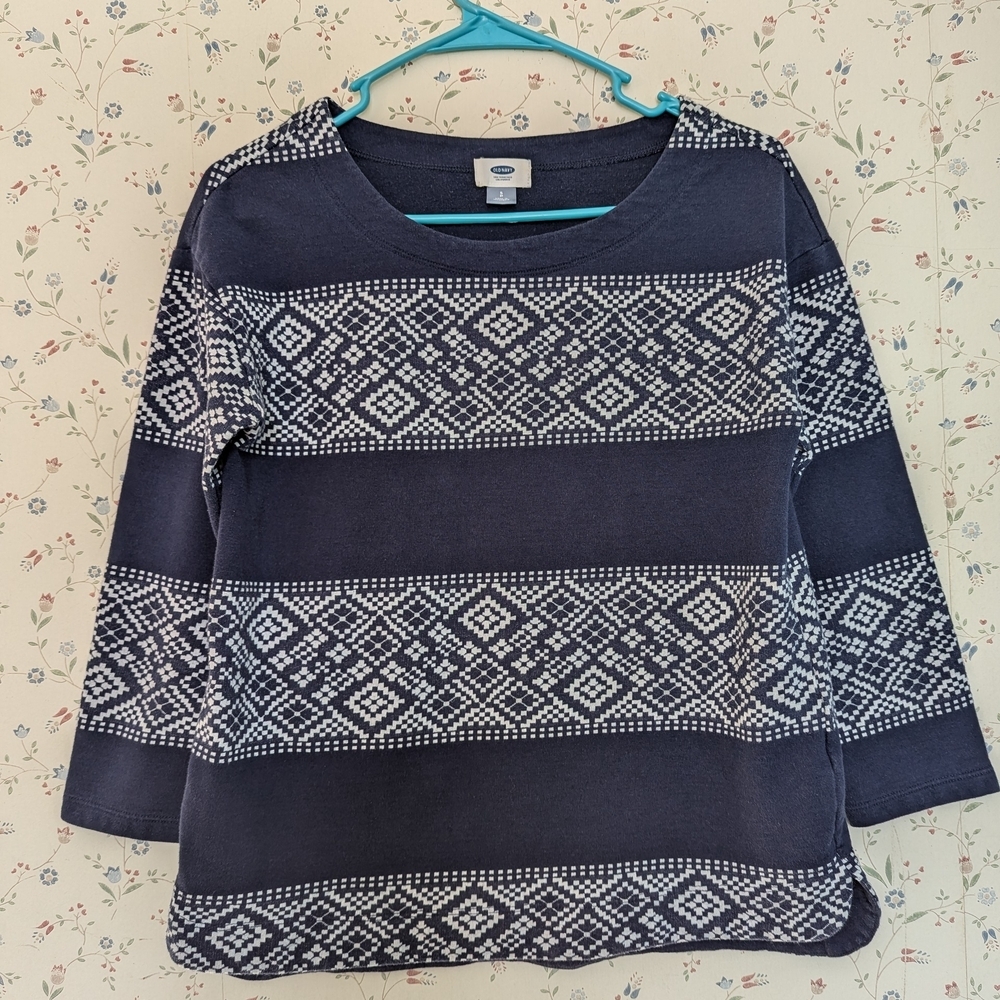 💙 Old Navy S White Aztec Patterned Top 2015 Cotton Blend